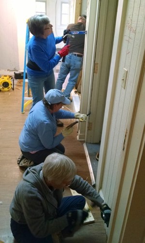 Janet, Sheila and Joyce removing trim