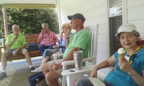 Elizabeth fixed us all peach ice cream cones for break