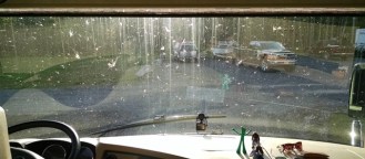 Gumby is not happy about the windshield